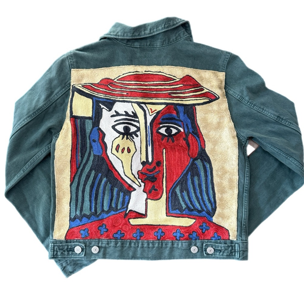 Custom embroidered Levi’s denim trucker jacket - new with tags - Picasso!